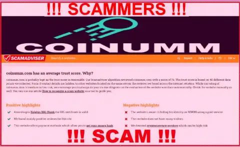 Information about Coinumm Com fraudsters from scamadviser com