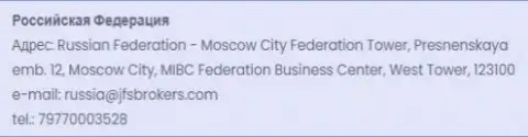 Адрес форекс дилинговой компании JFS Brokers в РФ