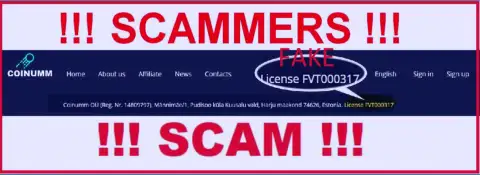 Coinumm scammers do not have a license - look out