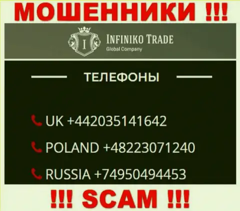 Сколько конкретно номеров телефонов у организации InfinikoTrade Com неизвестно, следовательно остерегайтесь незнакомых звонков