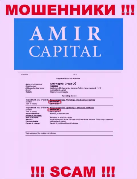 Амир Капитал предоставляют на веб-портале номер лицензии, невзирая на это искусно грабят доверчивых людей