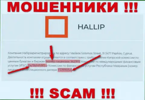 Не имейте дело с мошенниками Hallip Com - существованием лицензионного документа, на информационном ресурсе, заманивают клиентов