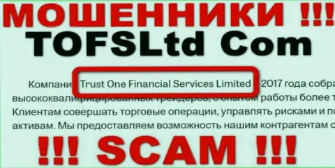 Свое юридическое лицо компания ТофсЛтд Ком не скрыла - это Trust One Financial Services Limited