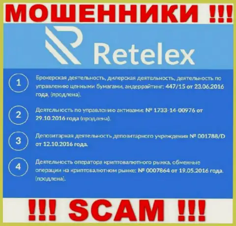 Retelex, запудривая мозги людям, опубликовали у себя на интернет-портале номер своей лицензии на осуществление деятельности