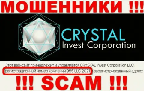 Номер регистрации компании CrystalInvestCorporation, скорее всего, что липовый - 955 LLC 2021