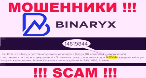Binaryx не скрывают регистрационный номер: 14819844, да и зачем, оставлять без денег клиентов он вовсе не мешает