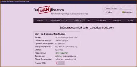 Портал BudriganTrade в РФ был заблокирован Генеральной прокуратурой