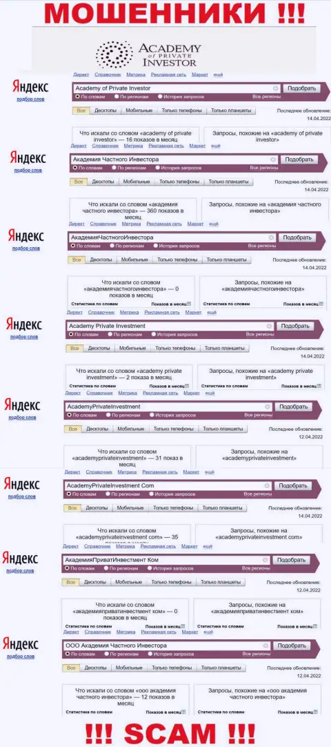 Какое количество людей пытались найти информацию о AcademyPrivateInvestment Com - статистика онлайн запросов по указанной организации