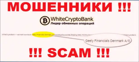 Юр лицом, управляющим лохотронщиками White Crypto Bank, является Джили Финанс Денмарк А/С