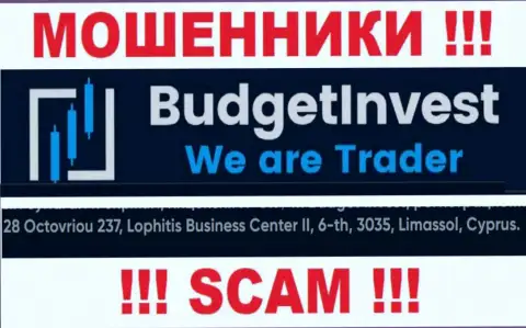 Не сотрудничайте с BudgetInvest Org - эти internet-мошенники пустили корни в оффшоре по адресу: 8 Octovriou 237, Lophitis Business Center II, 6-th, 3035, Limassol, Cyprus