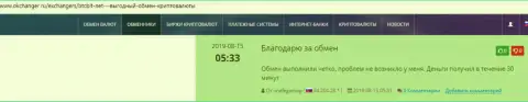 Позитивные высказывания в адрес обменки BTC Bit, опубликованные на веб-сайте Okchanger Ru