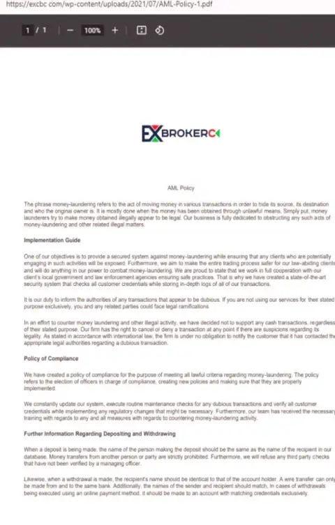 Политика идентификации пользователей в рамках противодействия по отмыванию доходов форекс брокерской компании EX Brokerc