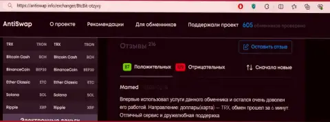 Позитивный объективный отзыв о оперативности обмена в обменном online-пункте БТЦБИТ Сп. З.о.о. расположенный на web-ресурсе Antiswap Info