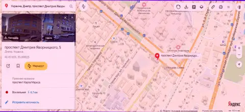 Представленный одним из работников 770 Капитал адрес нахождения лохотронной ФОРЕКС организации на Yandex Maps